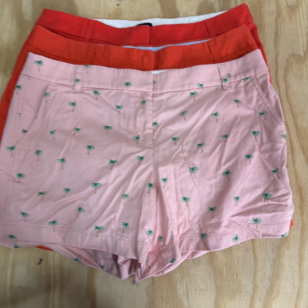 J Crew Chino Shorts Womens Palm Tree Print Solid Red Pink Summer Lot‎ 3 Size 14